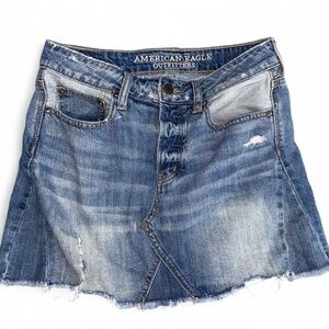 American Eagle Outfitters Distressed Blue Mini Skirt